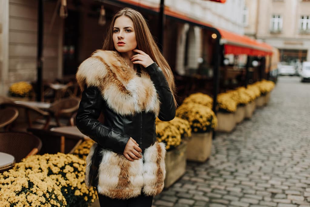 Beauty Fashion Model Girl in Fox Fur Coat.